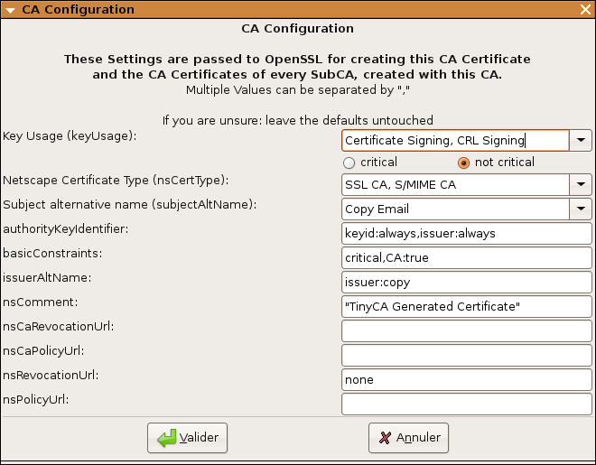 configuration CA